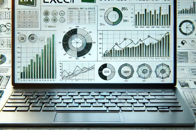 DALL·E 2024-10-02 06.17.11 - A sleek promotional image for Microsoft Excel used for business intelligence (BI). The image features Excel spreadsheets with charts, graphs, and data